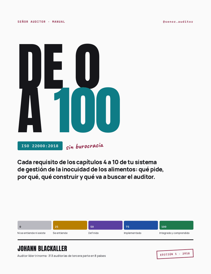 Portada del manual De 0 a 100 en ISO 22000